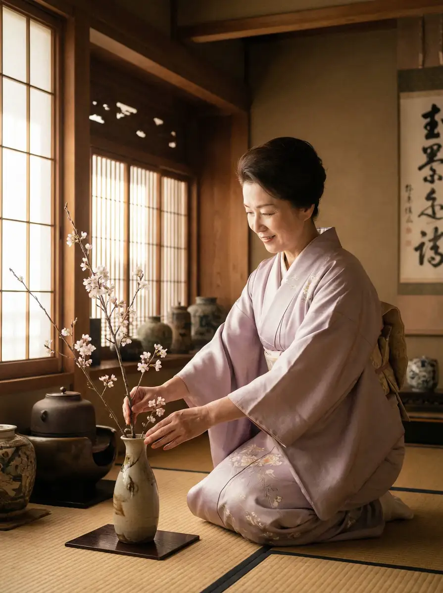一位优雅的 《每日黑料》每日黑料最新更新_全网独家每日黑料大全 在和室中插花